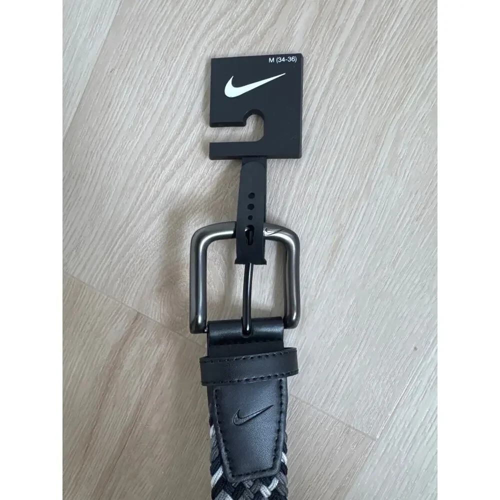 Nike Belt Mens Medium 34-36 Grey Navy White Braided Stretch Woven Golf NWT